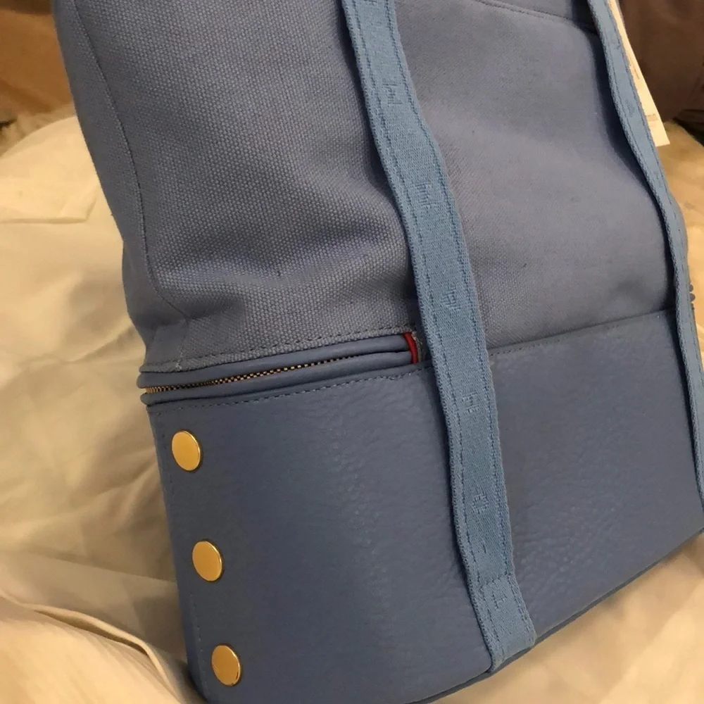 HAMMITT MANHATTAN BEACH TOTE in Skylight Blue Canvas & Leather NWT